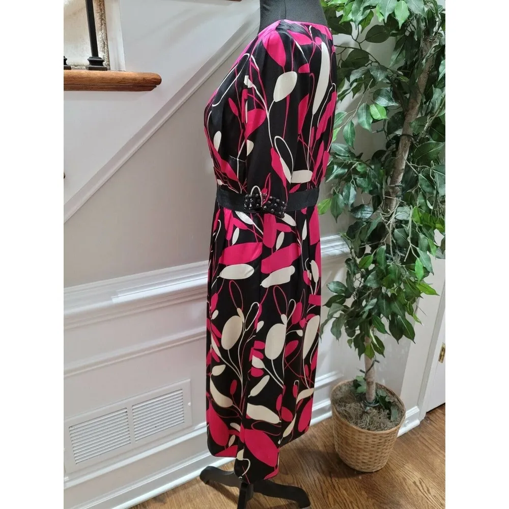 MonSoon Women's Multicolor Silk Half Sleeve Boat Neck Knee Length Dress Size 38 - Image 7