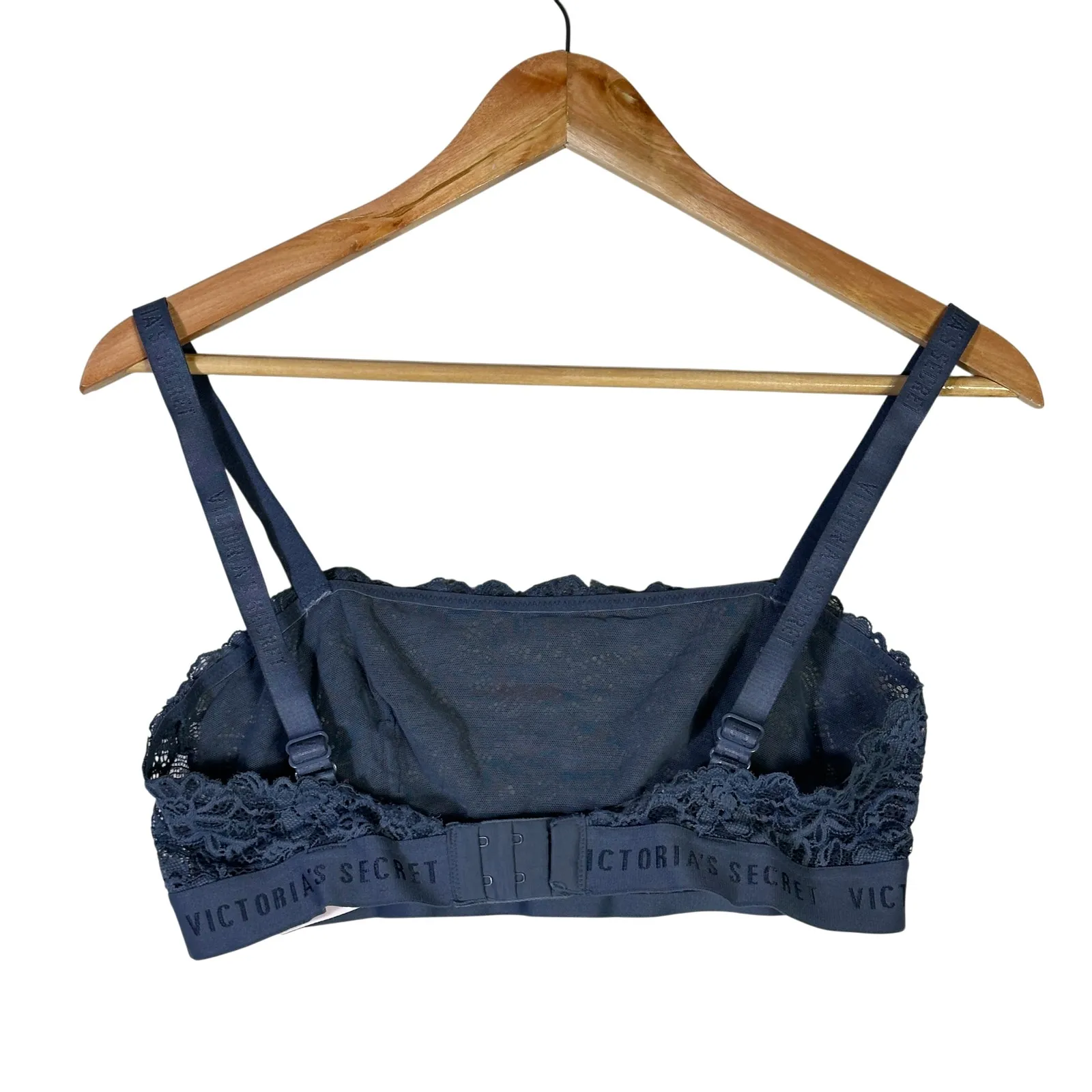 Victoria's Secret Bralette Womens M Navy Blue Lace Logo Band Wireless Unlined - Image 3