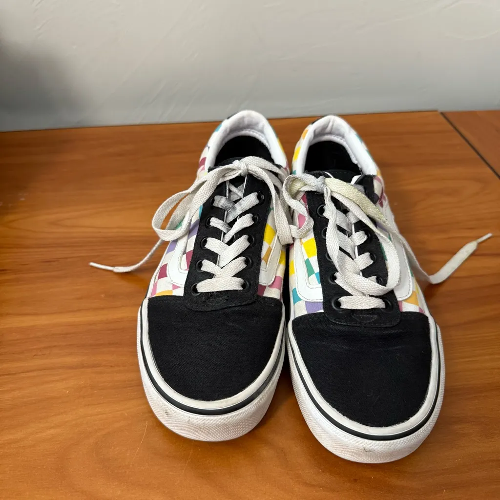 Vans Old Skool Multicolor Checkerboard Lace Up Sneaker Shoe Colorful Suede W8 - Image 4