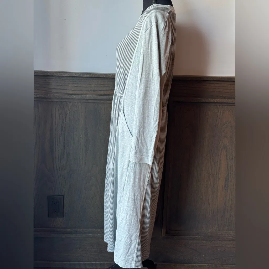 Poetry Striped Hemp Organic cotton blend Light Gray Long Sleeve Dress 8 - Image 3