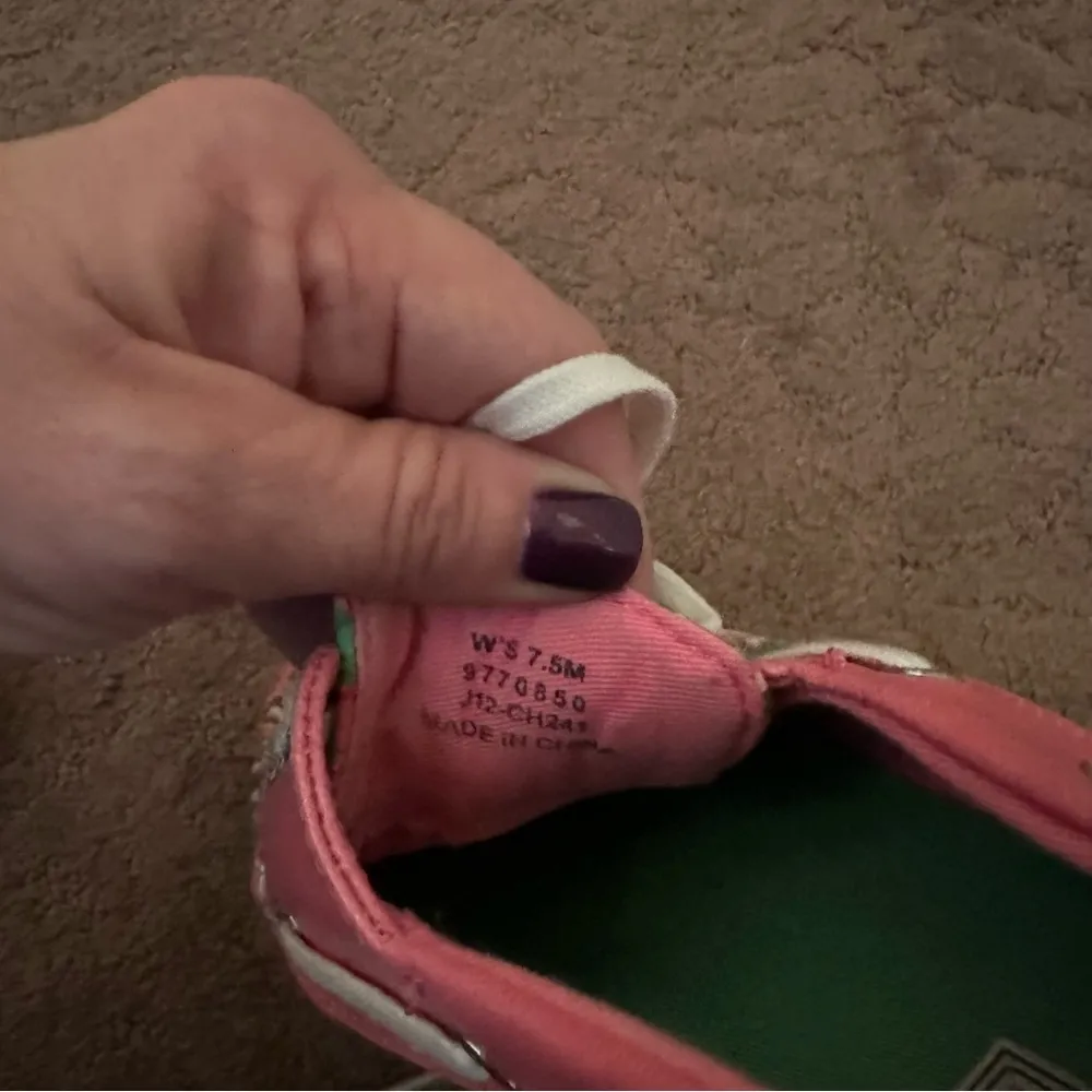 Sperry Top-Sider pink & green sequin floral boat shoes Sz 7.5 - Image 6