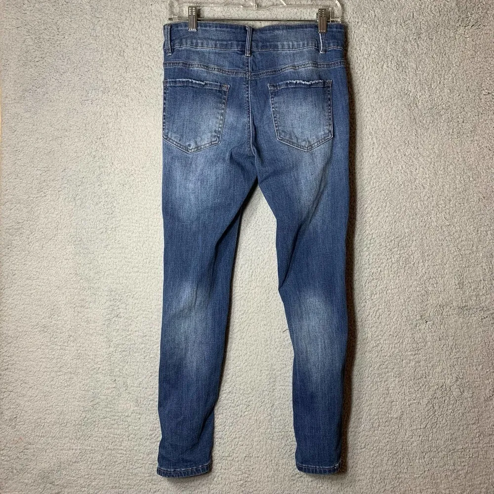 Rue21 Jeans Womens Juniors‎ 7 Blue High Rise Button Distressed Skinny Fit Jeans - Image 3