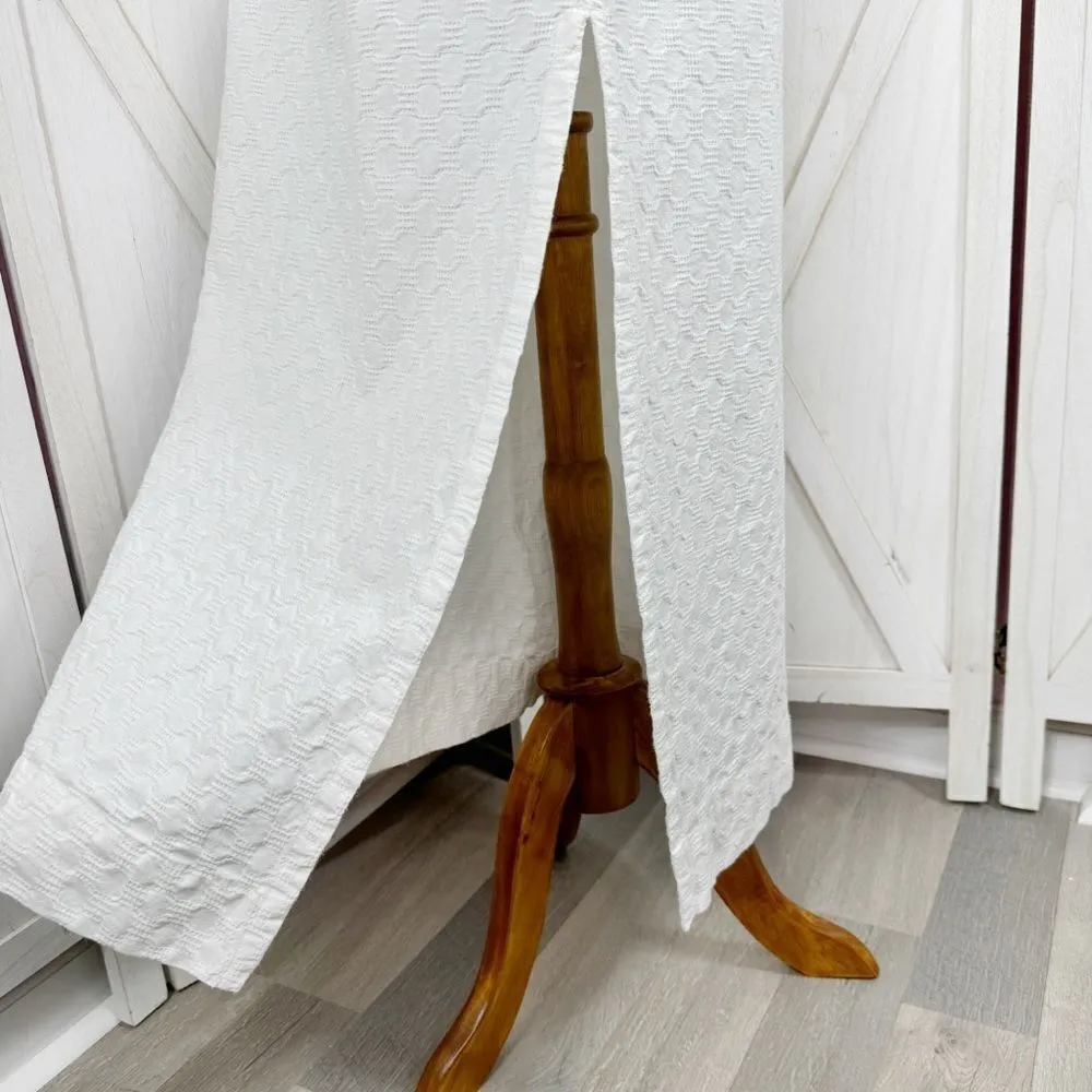 Free‎ People Textured Cotton Side Slit Maxi Skirt White Large Pockets Drawstring - Image 7