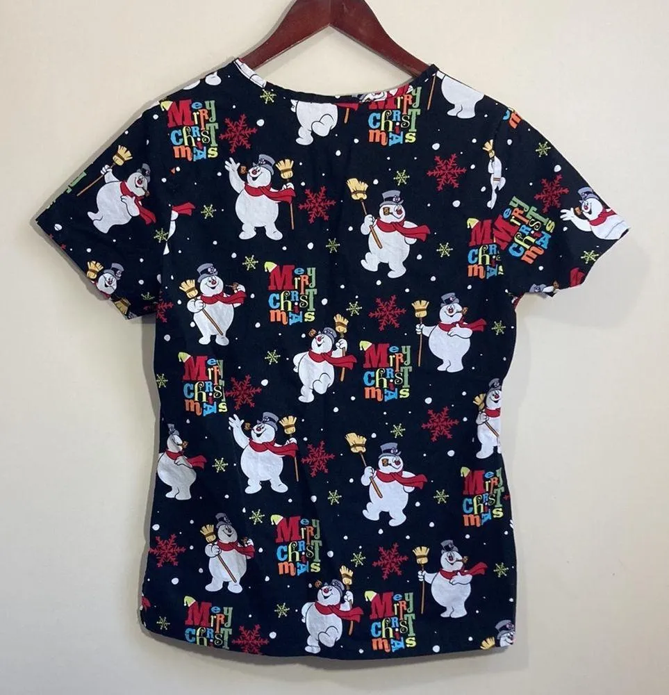 Frosty The Snowman Women’s Scrub Top Size XS Black - Image 3