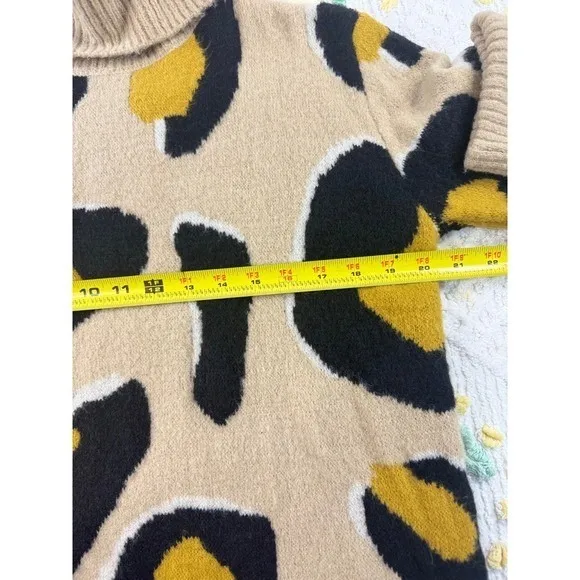 MOTH Turtleneck Sweater Animal Print‎ Yellow Black Beige Pullover S Tan - Image 6