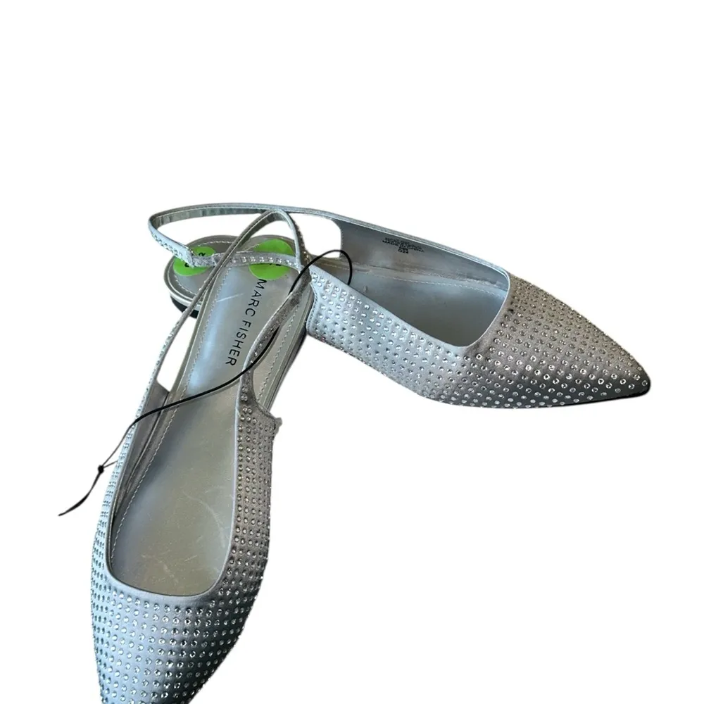 NEW Marc Fisher Silver Studded Rhinestone SlingBack Flat - Image 2