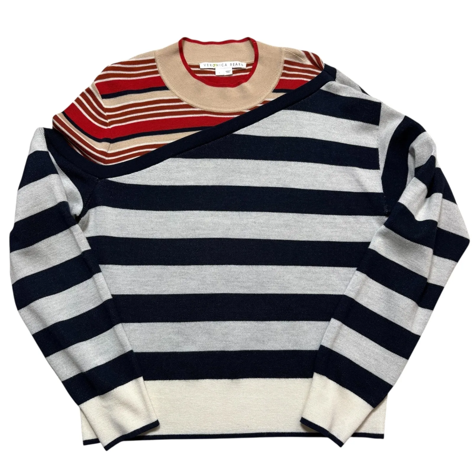 Veronica Beard Sheradin Striped Merino Wool Blend Knit Sweater Size L EUC - Image 4