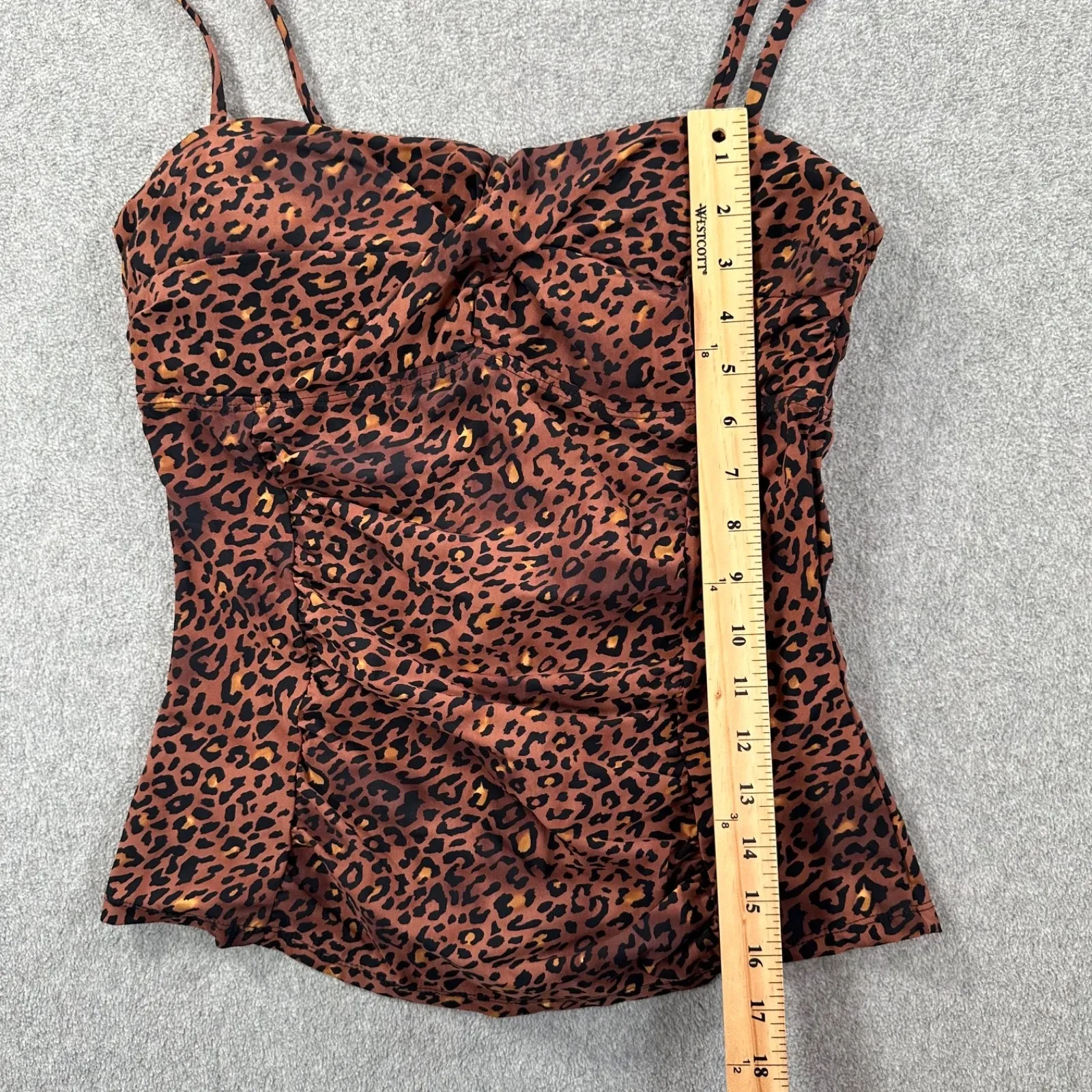 Assets by Spanx Leopard Print Twist Bandeau Tankini Swim Top Size Large Ruched - Image 2