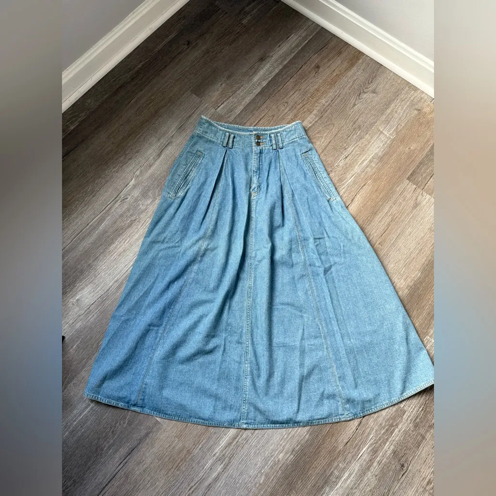 VTG Liz Claiborne Denim A-Line Skirt With Buttons Maxi Skirt Comfy Size S 2 4 - Image 2