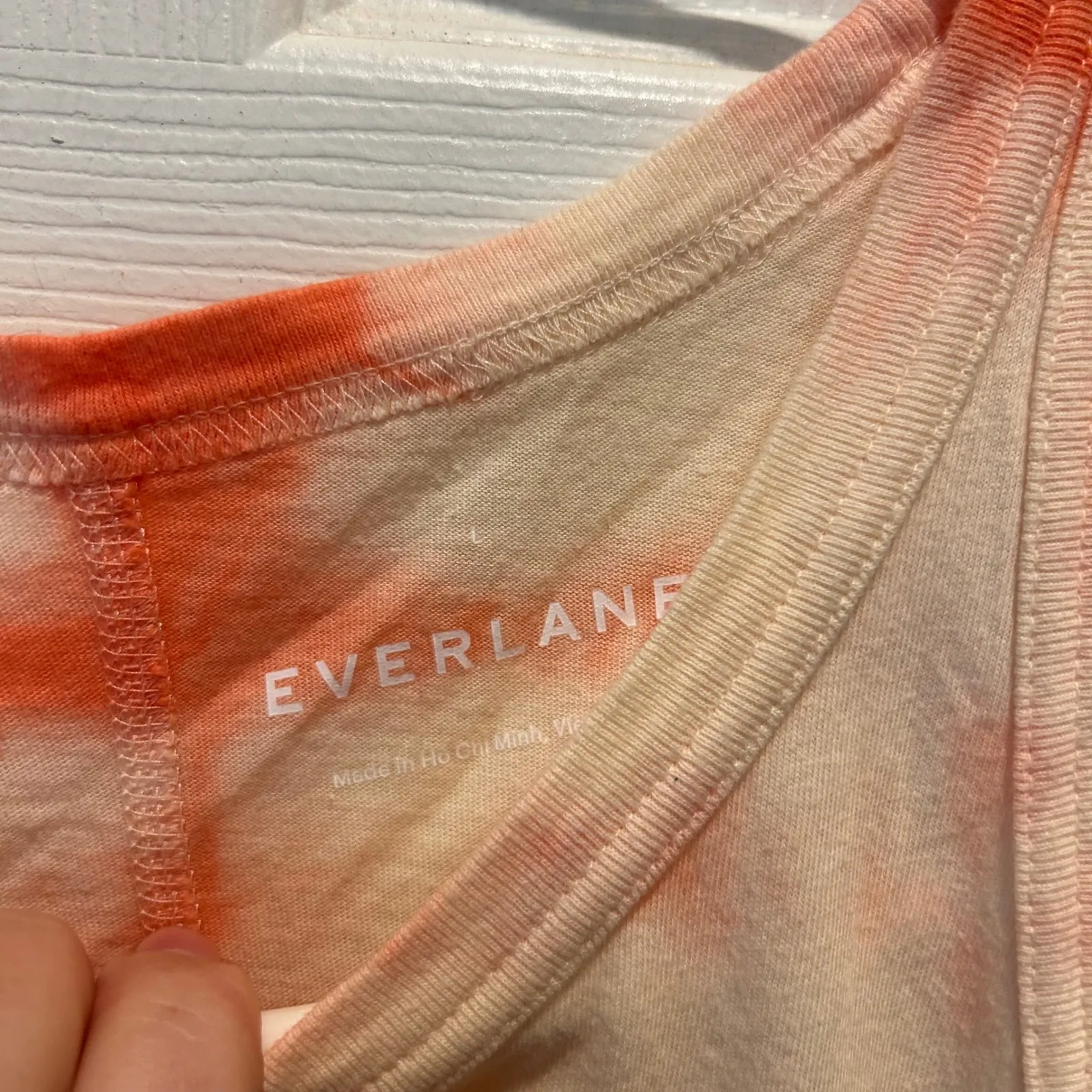 Everlane Tie Dye Tank Top Womens Cream Orange Sleeveless Casual Cotton Sz Large - Image 3