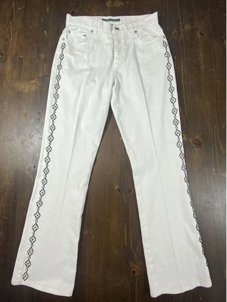 Ralph Lauren Jeans Southwestern Beaded Bootcut White Boho Sz 4 Embellished chic - Image 1