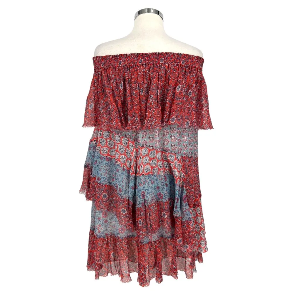 Rebecca Taylor Amanda Off-Shoulder Silk Tiered Chiffon Dress Mixed Print Size 0 - Image 8