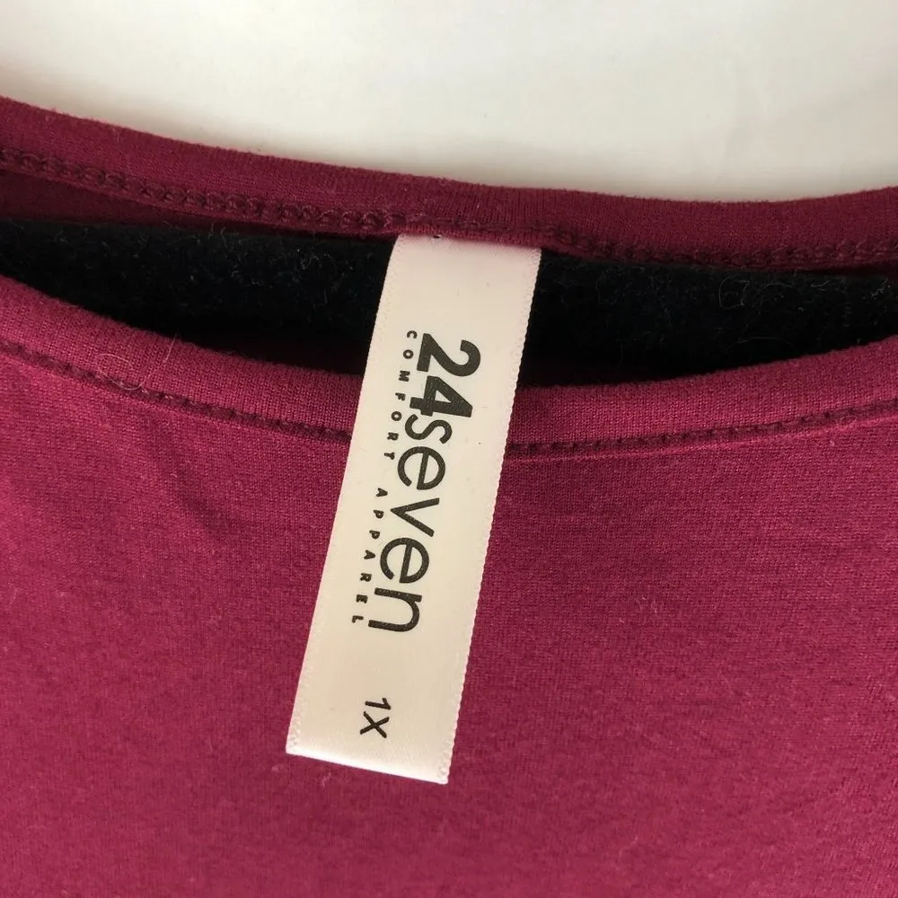 24Seven Dress A Line Pleated Long Sleeve Scoop Neck Knit Stretch Red 1X - Image 3