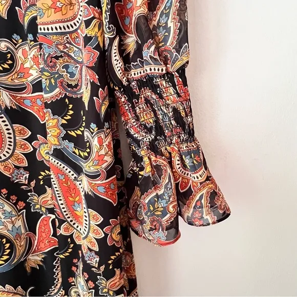 JULIA JORDAN Paisley Long Sleeve Midi Dress - Black‎ Multi boho sheer SIZE 2 - Image 12