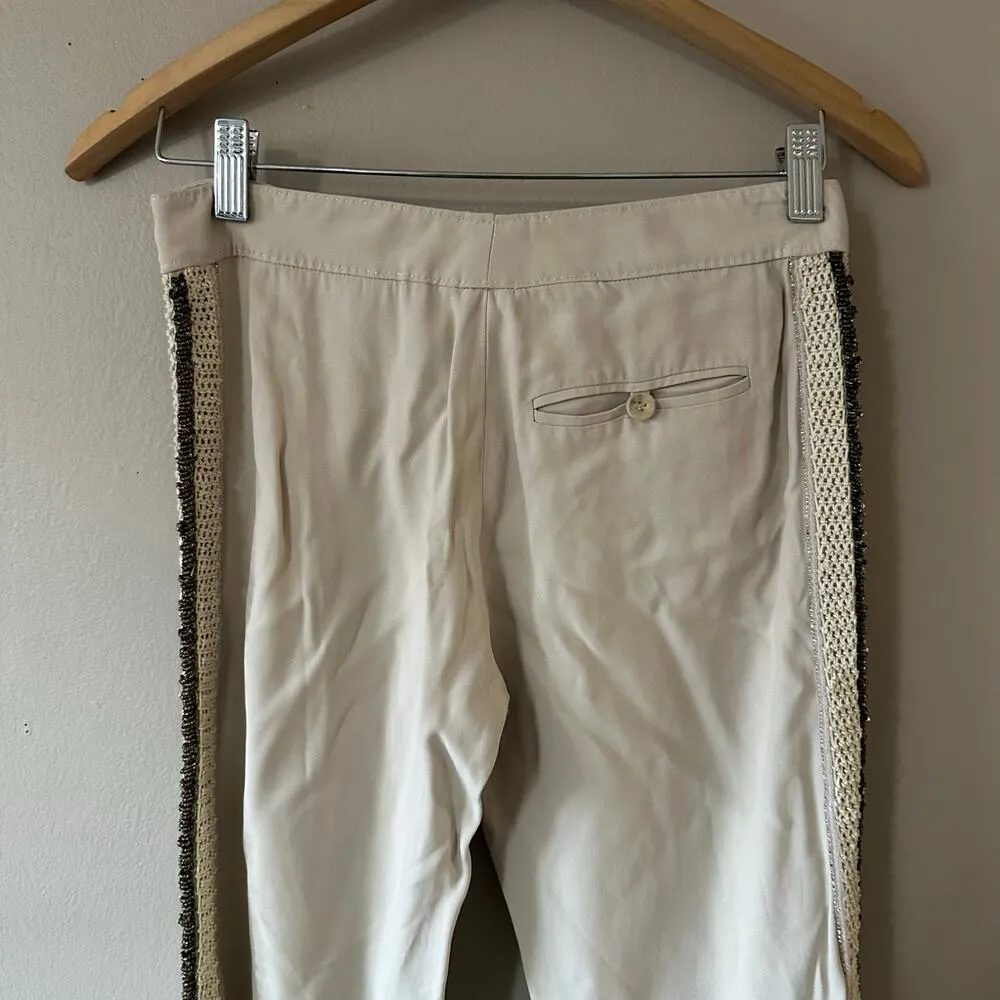Stella McCartney Beige Silk Pants with Embellishments Size 38 - Image 5