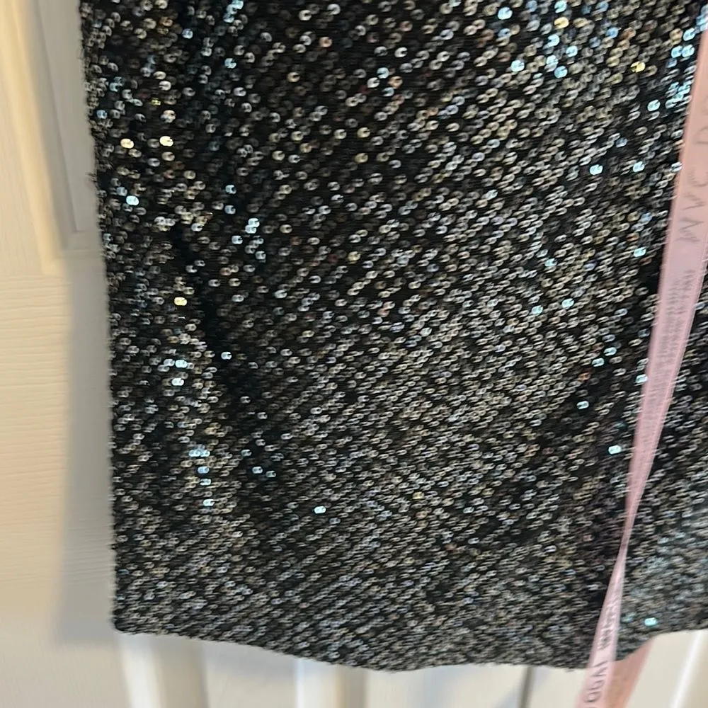 IEENA for Mac Duggal Black Sequin Faux Wrap V Neck Long Sleeve Midi Dress Siz 12 - Image 5