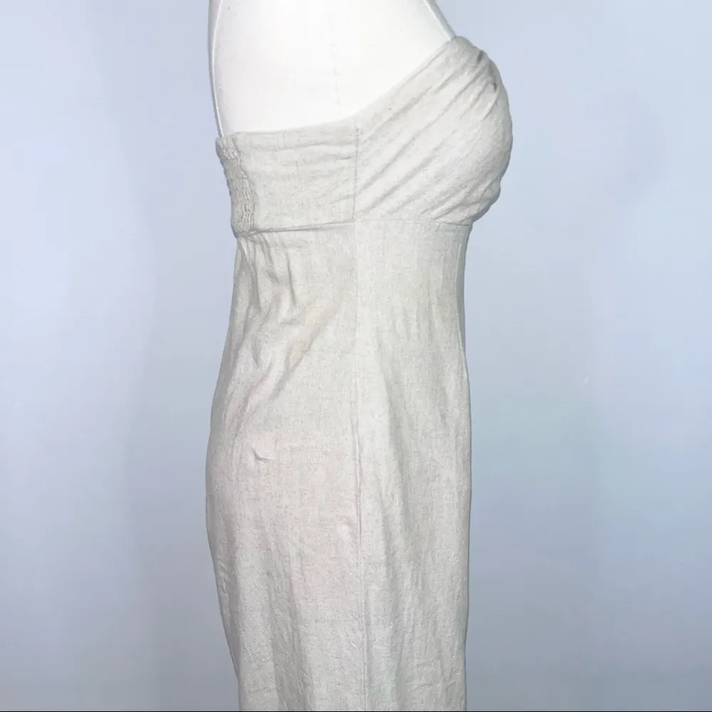 URBAN OUTFITTERS Khaki Light Tan Strapless Linen Wide Leg Jumpsuit Romper XS - Image 8