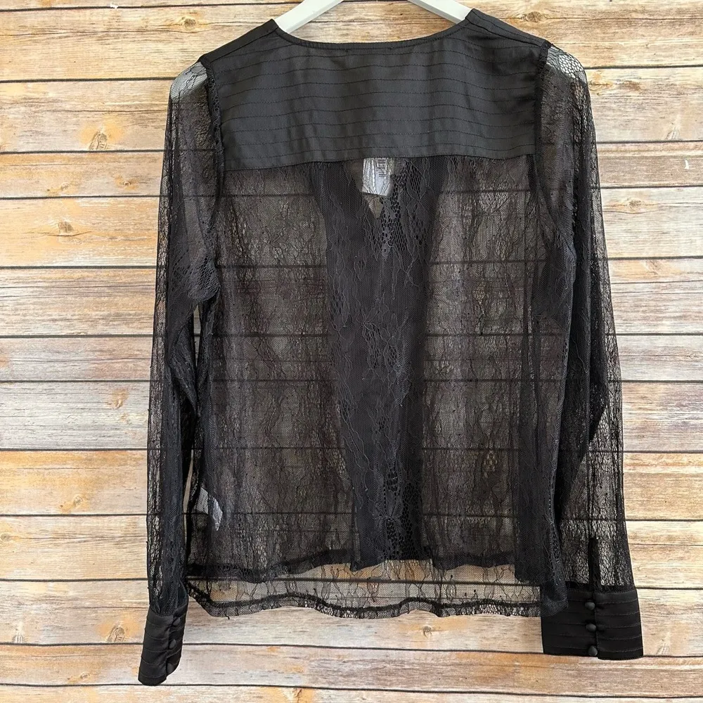 Allison New York Blouse Women’s Size Medium Black Sheer Lace Button Front NWT - Image 2