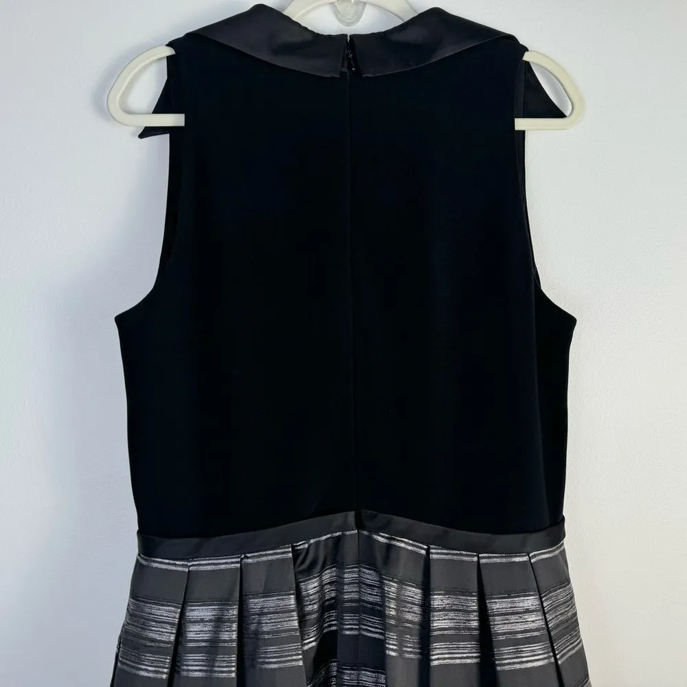 Theia Stripe Jacquard Full Ball Gown Sz 14 Black Silver Maxi Dress Event Gala - Image 9