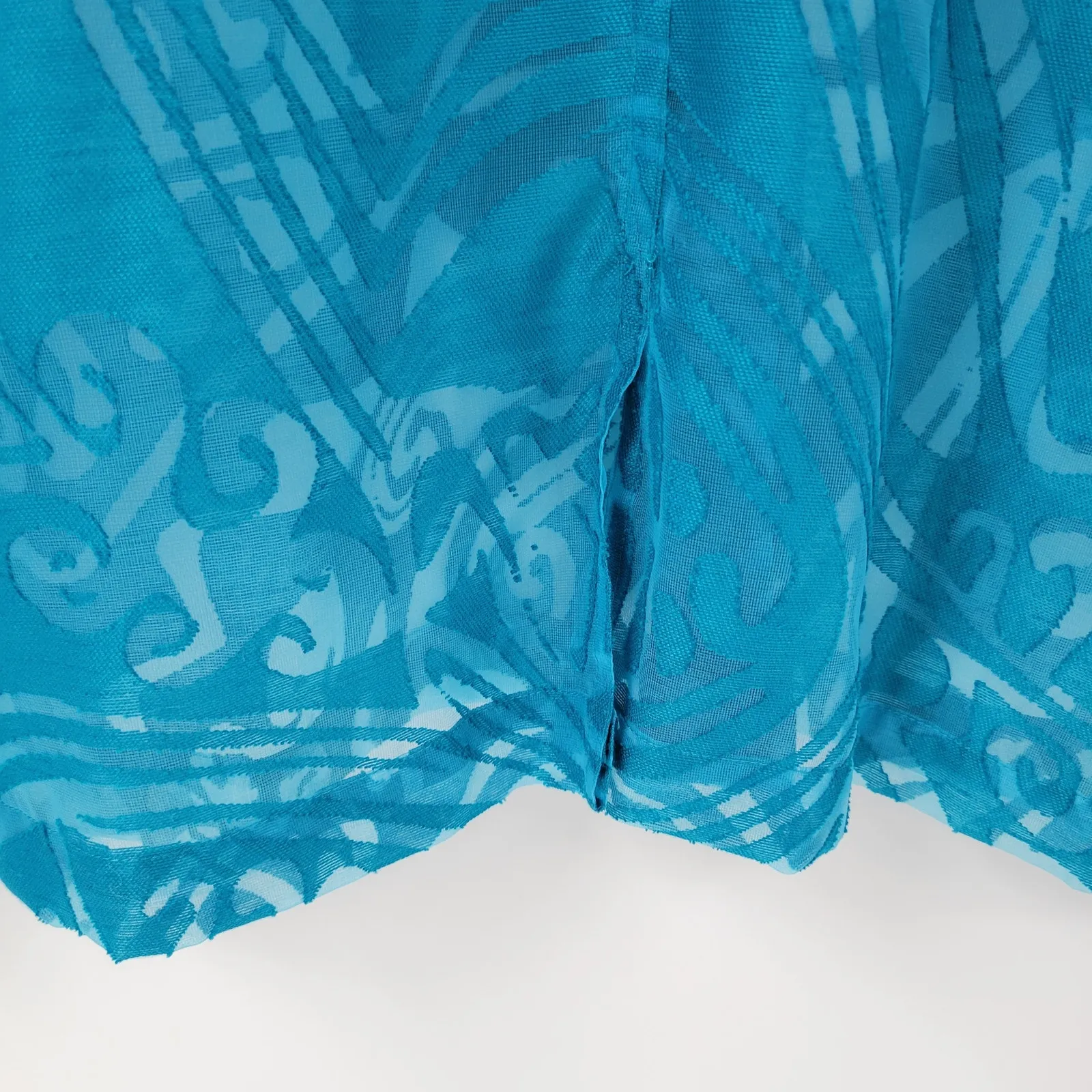 Marisol Button Up Top Womens XL Blue Sheer Turquoise Linen Blend Burnout Design - Image 13