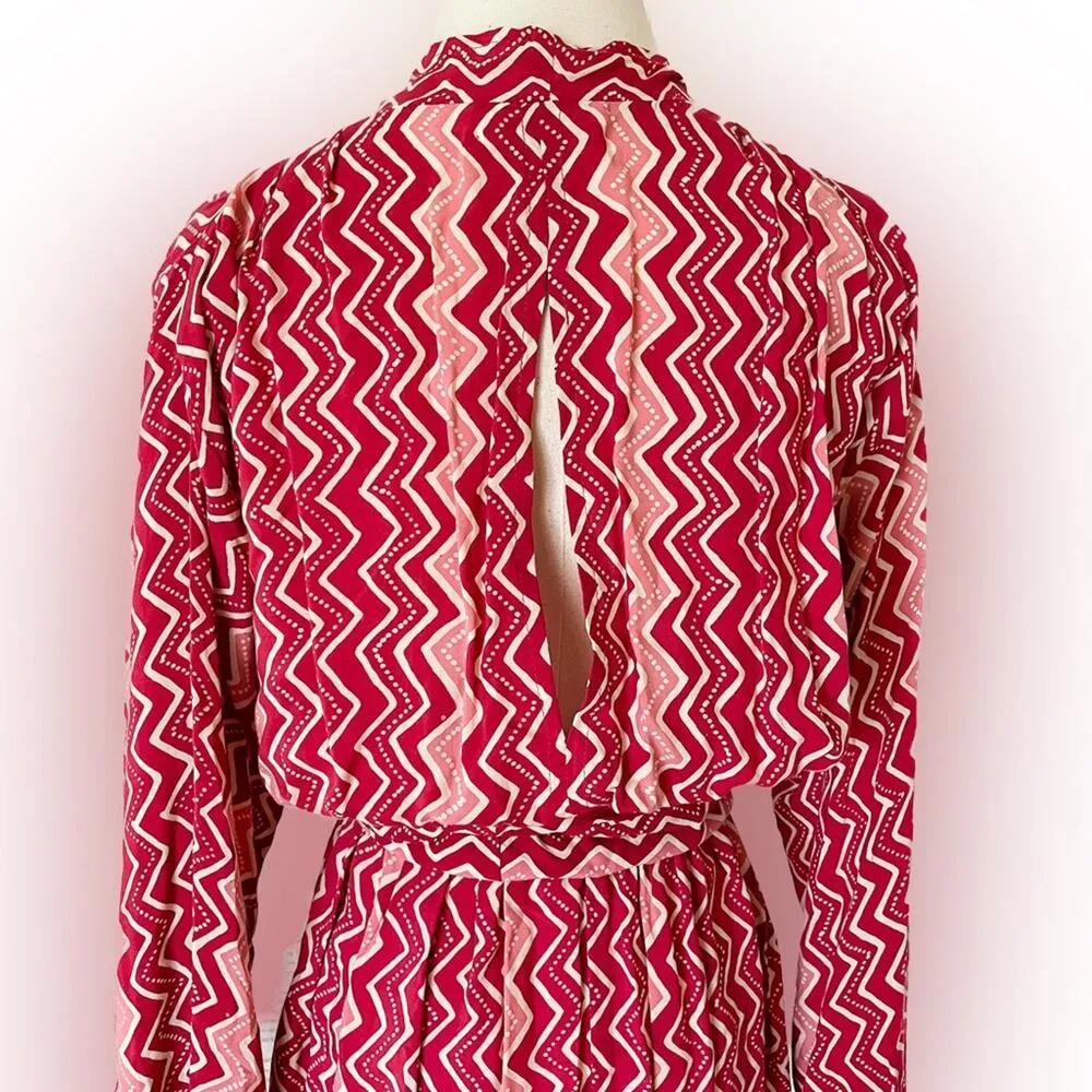 Natalie Martin Nico L/S Mini hand dyed batik wrap dress red pink size medium M - Image 9