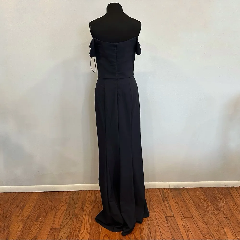 Amsale Eden Off The Shoulder Navy Floor Length Bridesmaids Dress Size 10 - Image 6