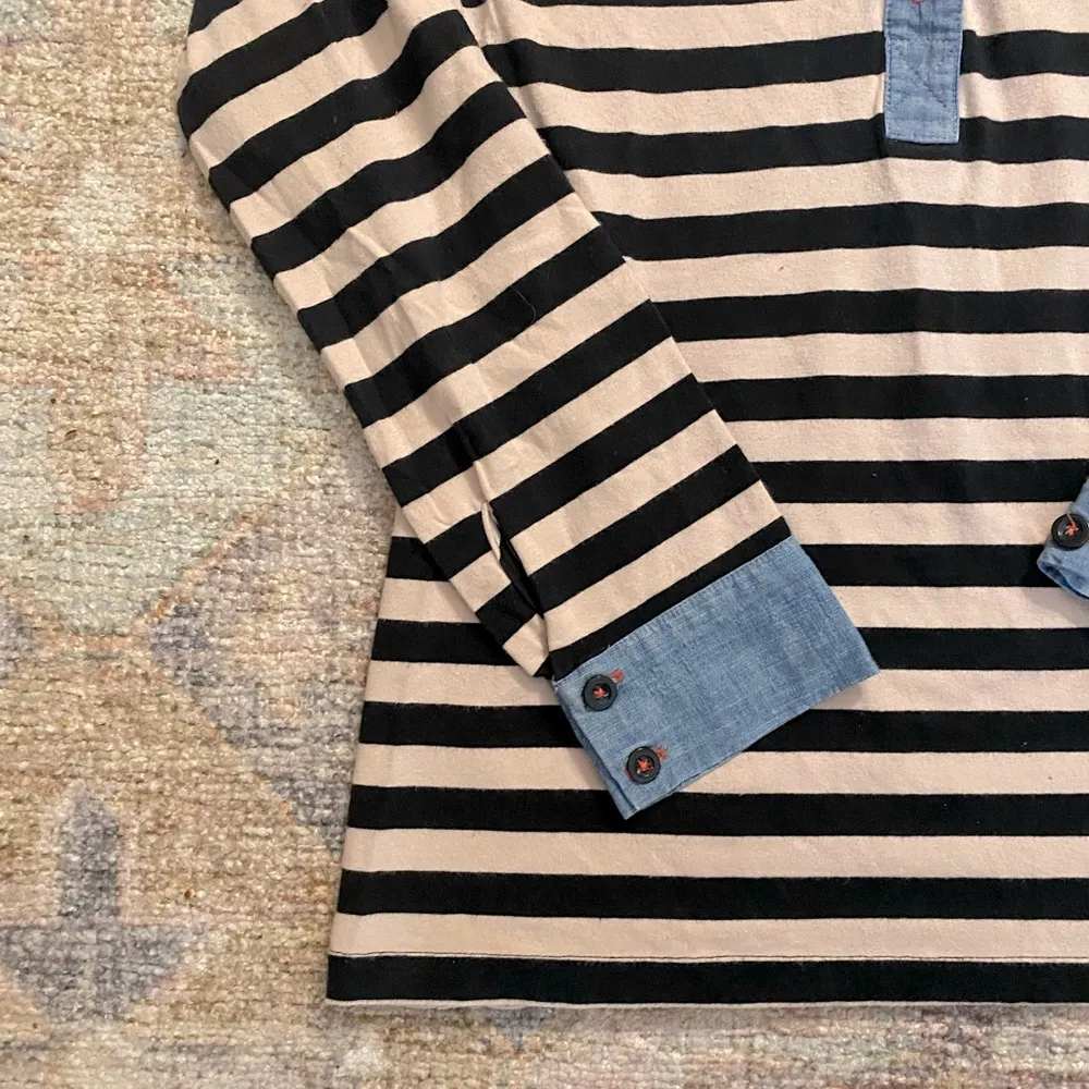 Monteau Denim Trimmed Striped Long Sleeve Tee - Image 3