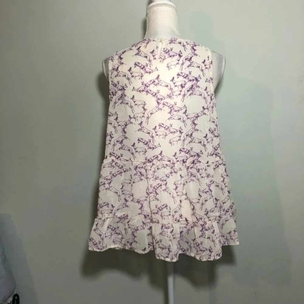 NWOT Purple White Ruffle Deer Print Blouse Top New - Image 3