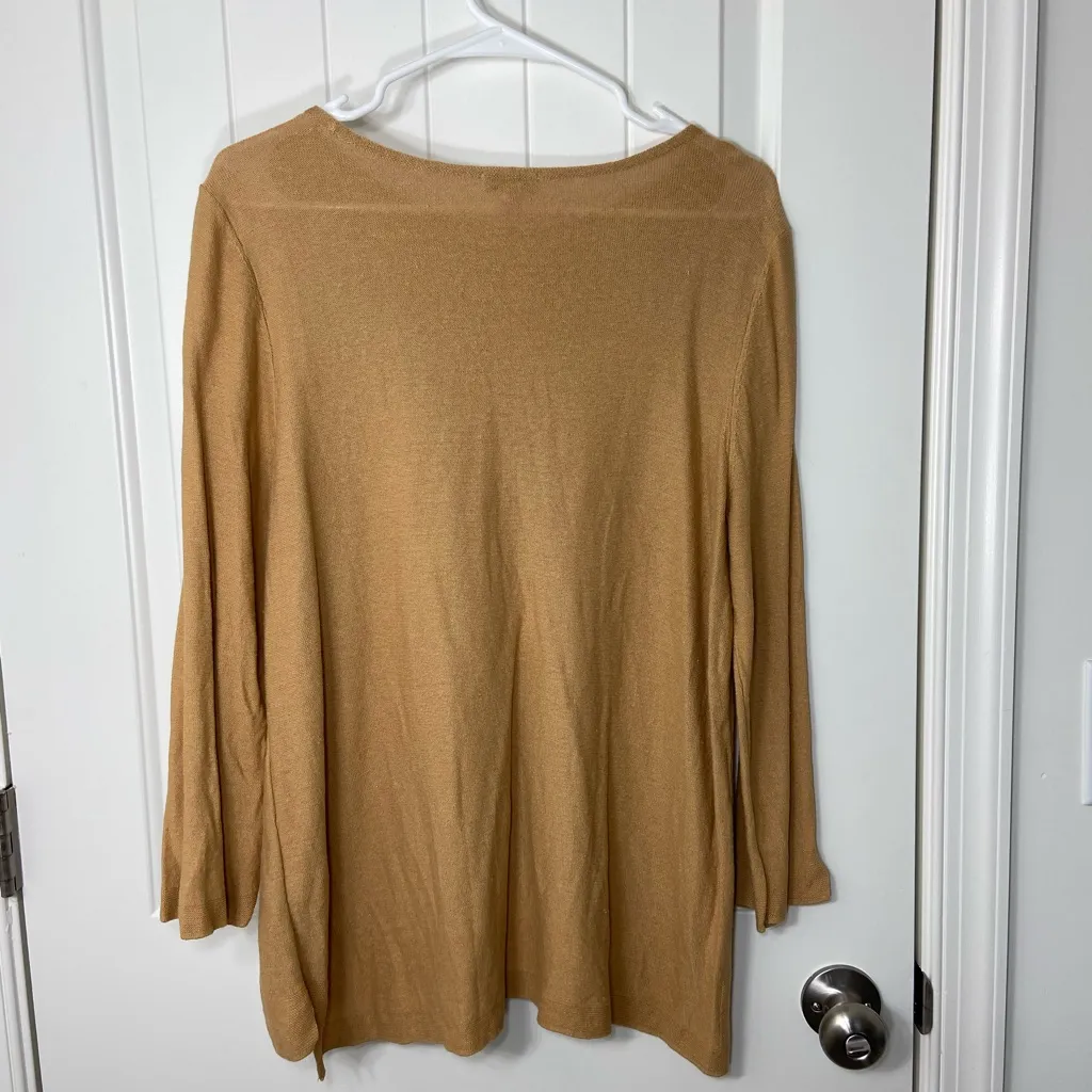 EUC J. Jill women’s tan linen blend 3/4 sleeve lengthy tall top‎ blouse large - Image 5