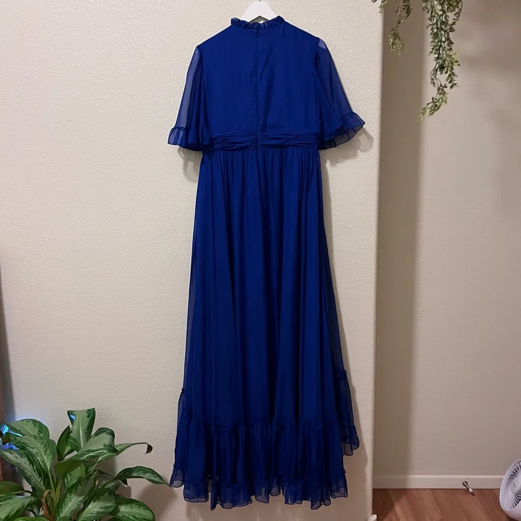 MAC DUGGAL
Blue Ruffled Mock Neck Flutter Sleeve High Low Hem Gown Size 12 NWT - Image 4