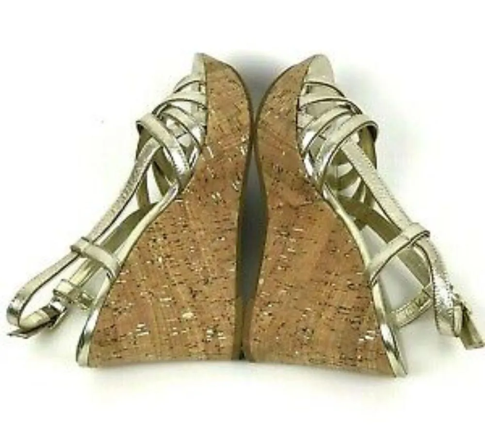 NEW LAUREN Ralph Lauren Gold Metallic Leather Platform Wedge Sandals Wom… - Image 7