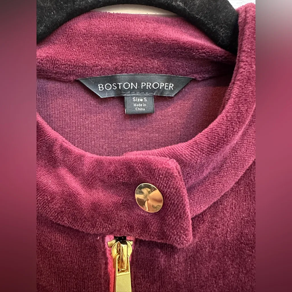 Boston Proper Sporty Burgundy & Pink Velour Zipper Track Jacket Size Small S - Image 6