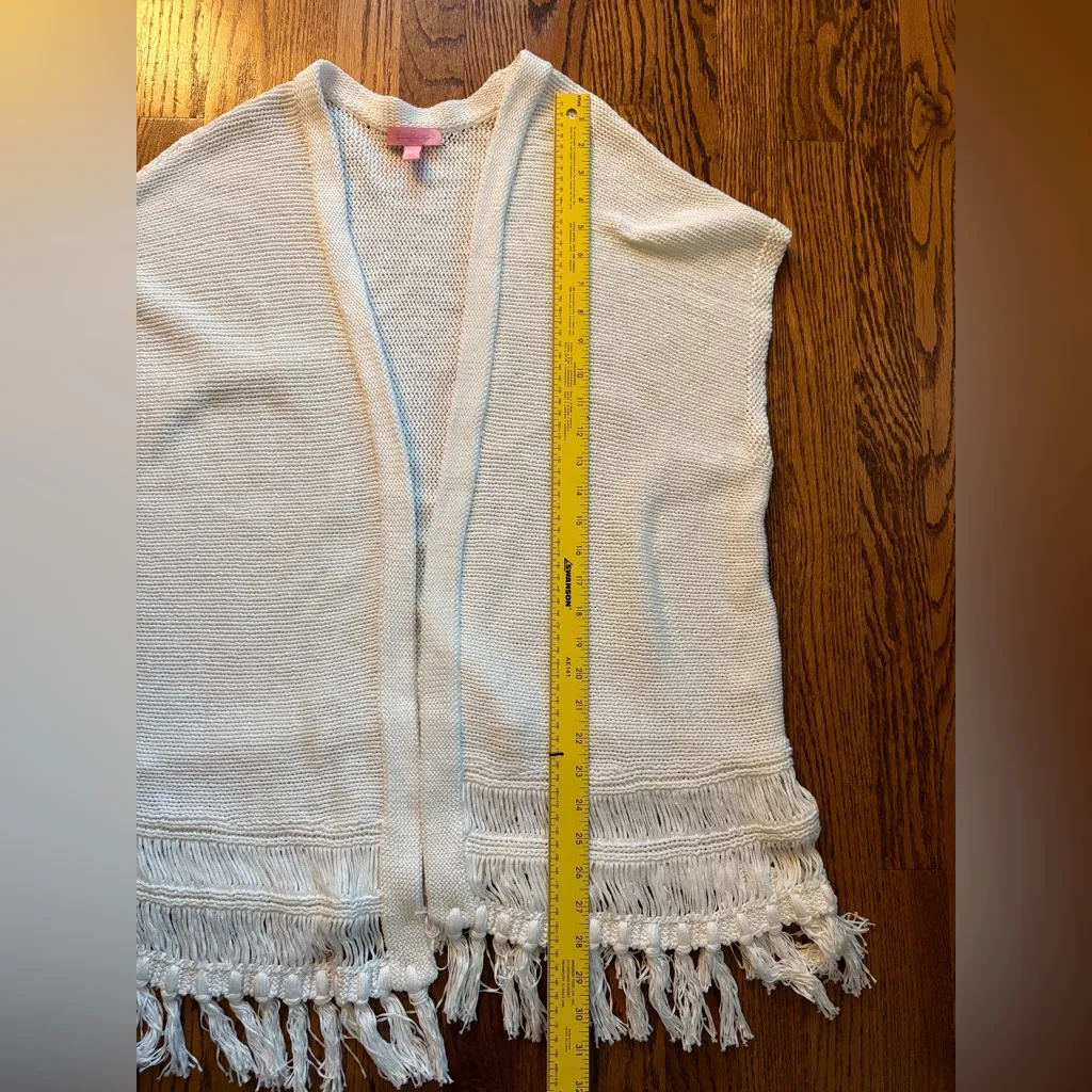 Lilly Pulitzer Bedford Cardigan – White Knit Fringe Hem Size: L/XL - Image 9