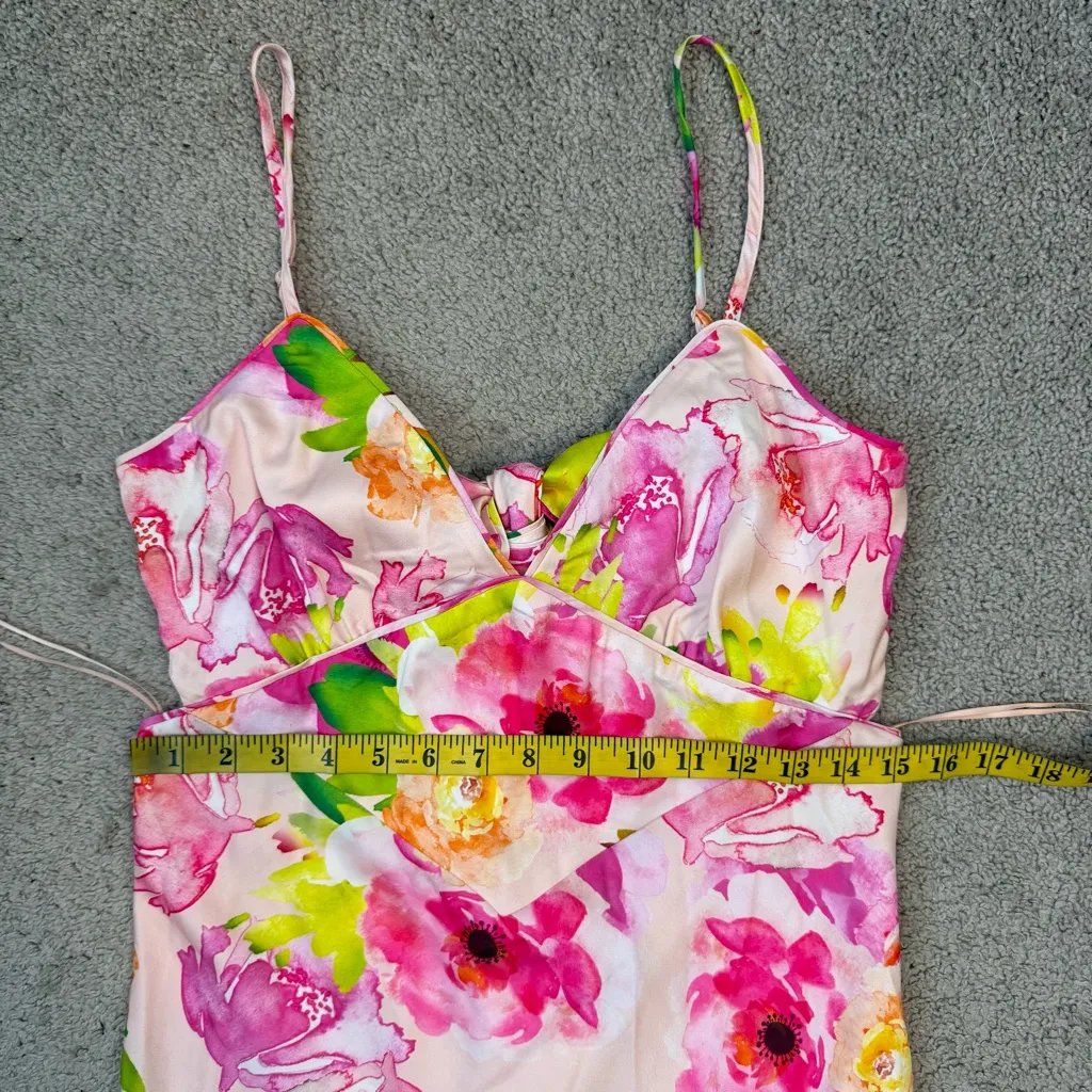 Bardot Malinda Satin Slip Dress Water Floral Pink 8 - Image 8