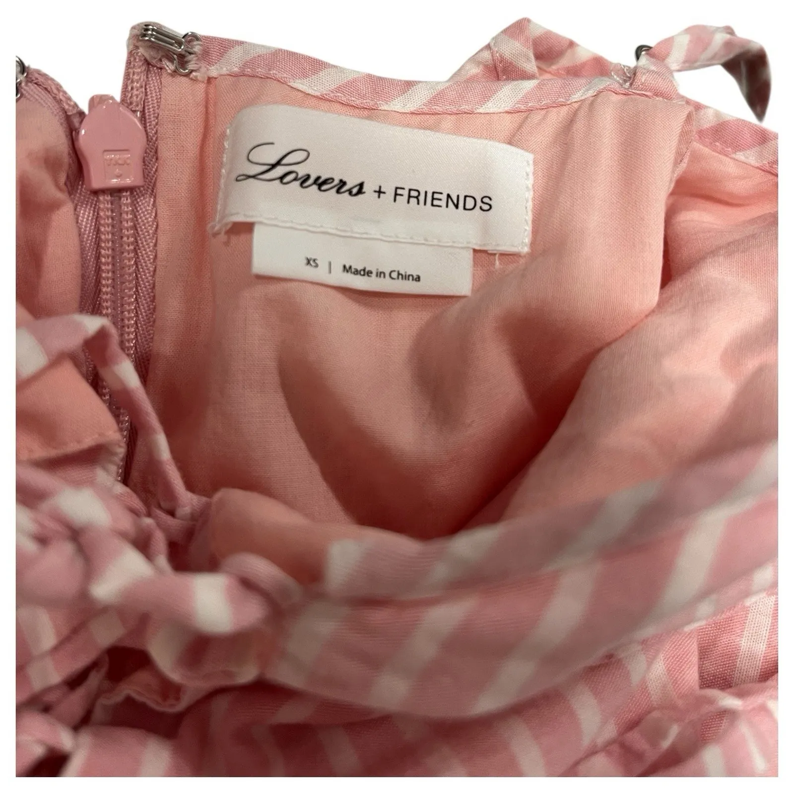 Lovers Friends Mini Dress Womens XS Pink White Striped Tiered Lace Up Coquette - Image 7