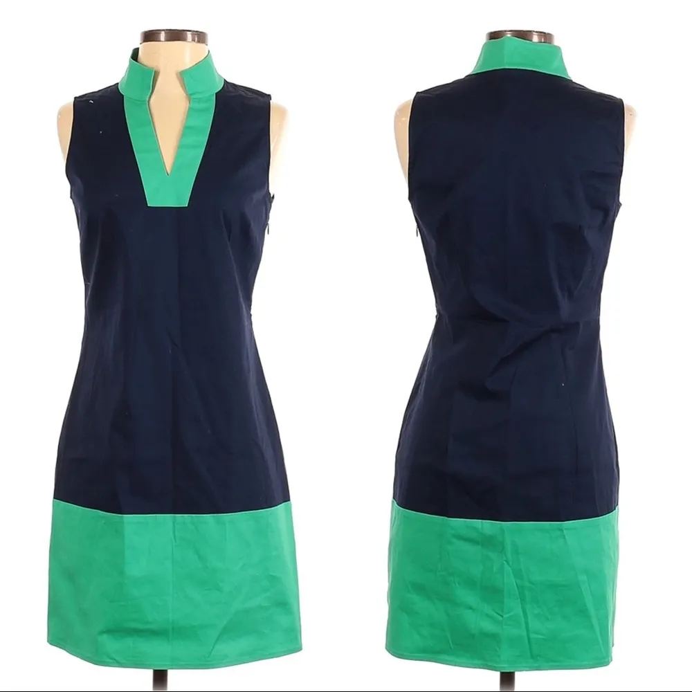 Sail To Sable • Classic Tunic Dress color block shift sleeveless navy green - Image 4