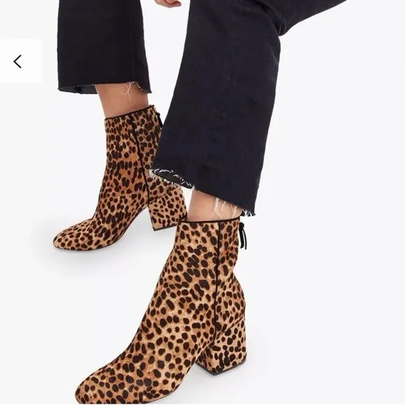 J. Crew Maya Booties Leopard Animal Print Calfhair Fur 7.5 Block Heel Almond Toe - Image 2