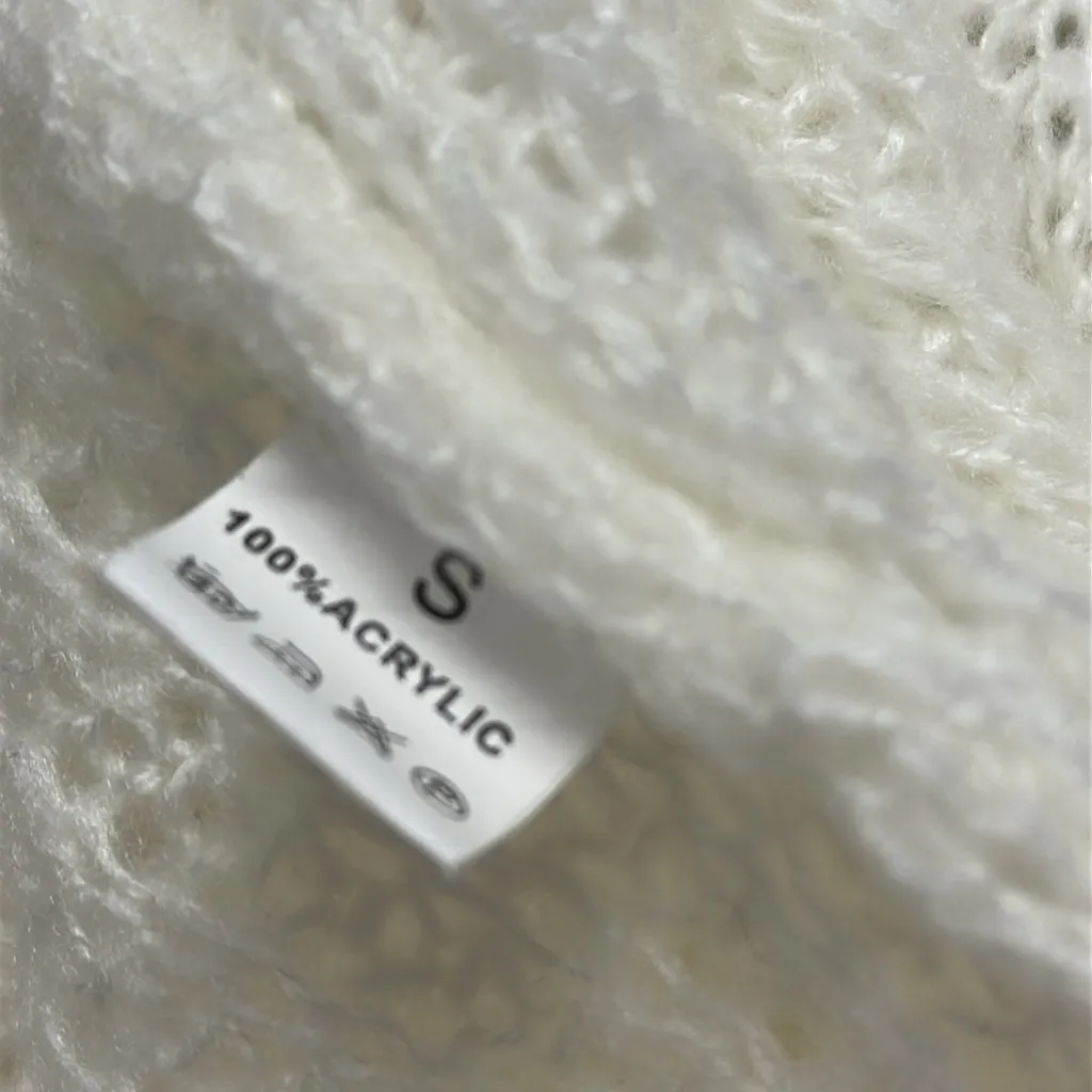 Cream Knit Long Full Length Duster Open Front Pocket Cardigan Sweater Size Small - Image 6