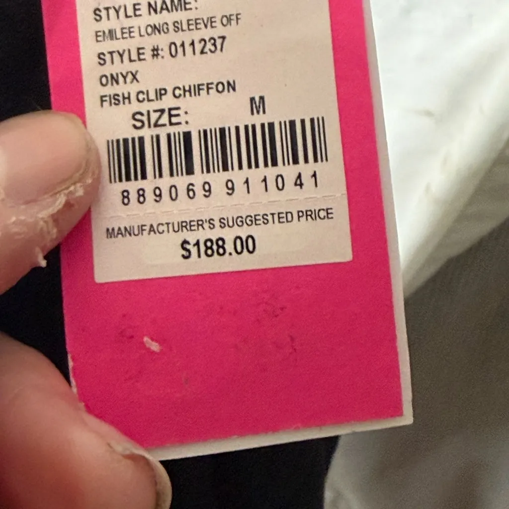 Lily Pulitzer Emilee Long Sleeve Off-Shoulder Top Onyx Color Size Medium Metalli - Image 11