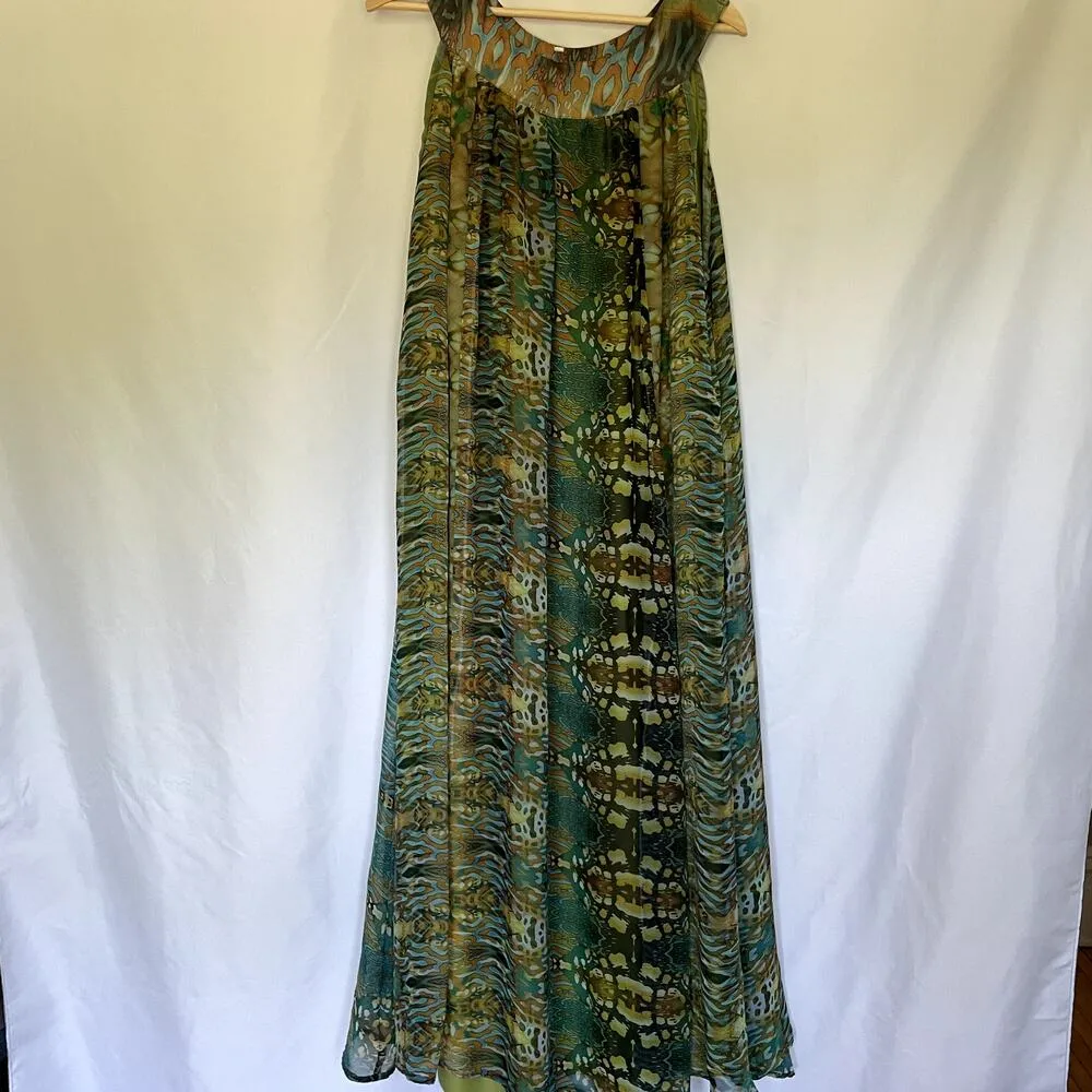 Halter neck green blue brown maxi dress modest women's size large flowy dress - Image 7