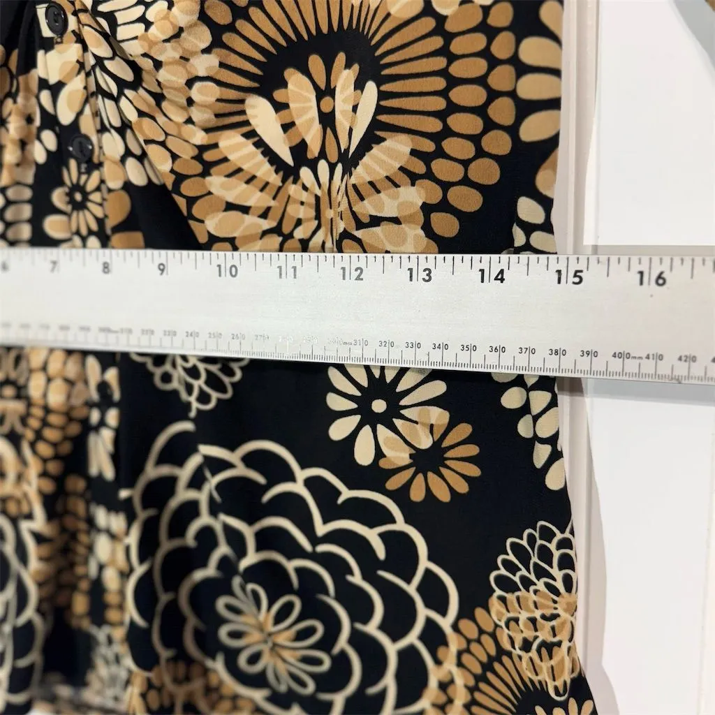 Perseption Concept Blouse M Retro Floral Print Black Tan Button Top Y2K VTG Size M - Image 5