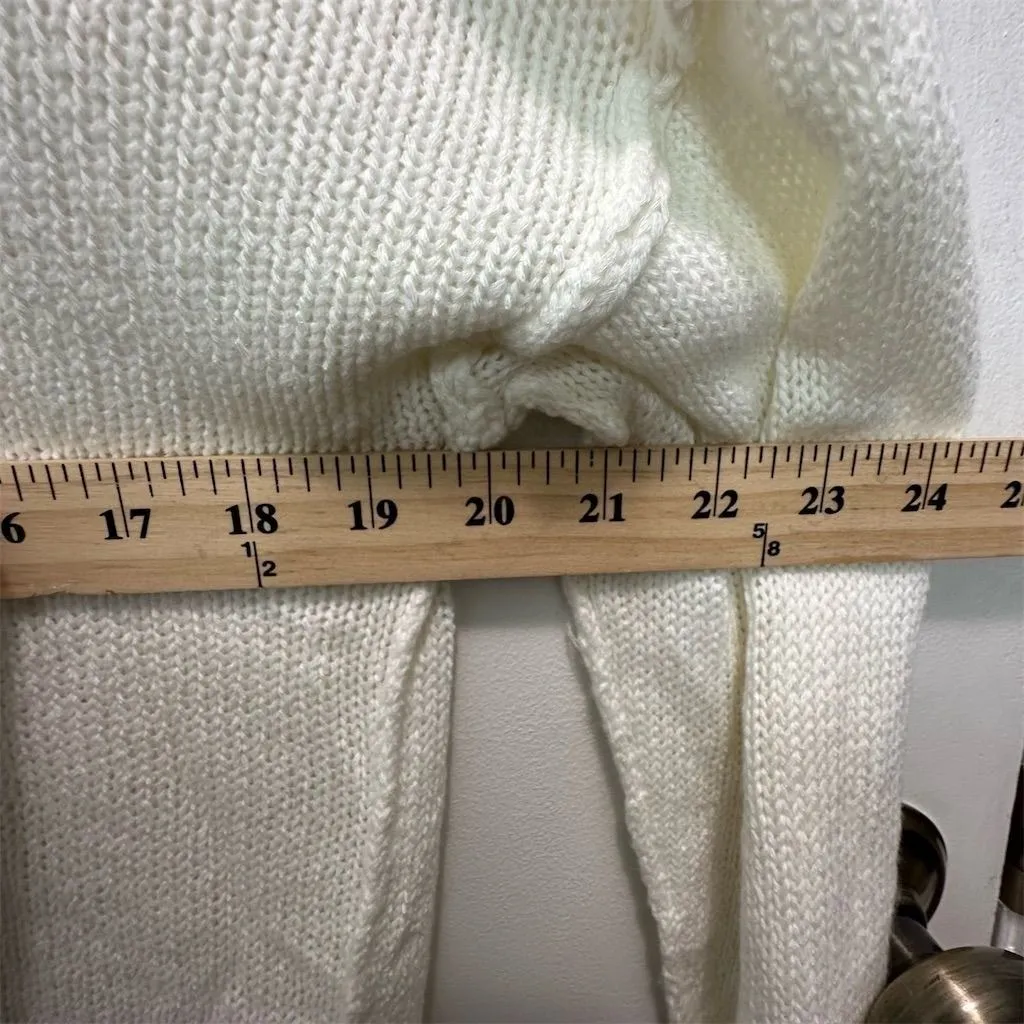 Dance & Marvel Womens Off-White Distressed Mesh Hoodie Sweater Sz L Quiet Luxury - Image 6