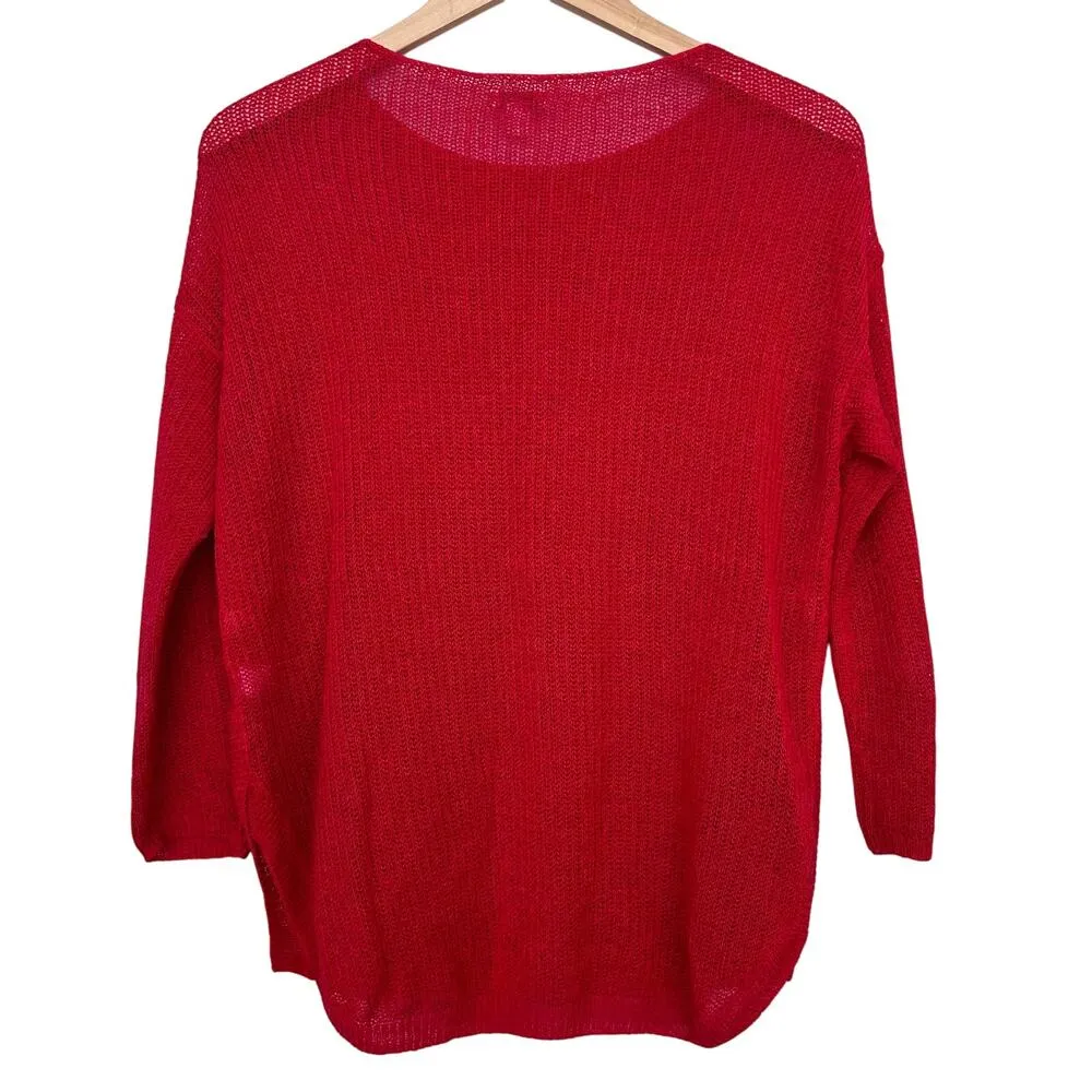 J. Jill Red Linen Blend Open Knit Sweater Sz M - Image 4