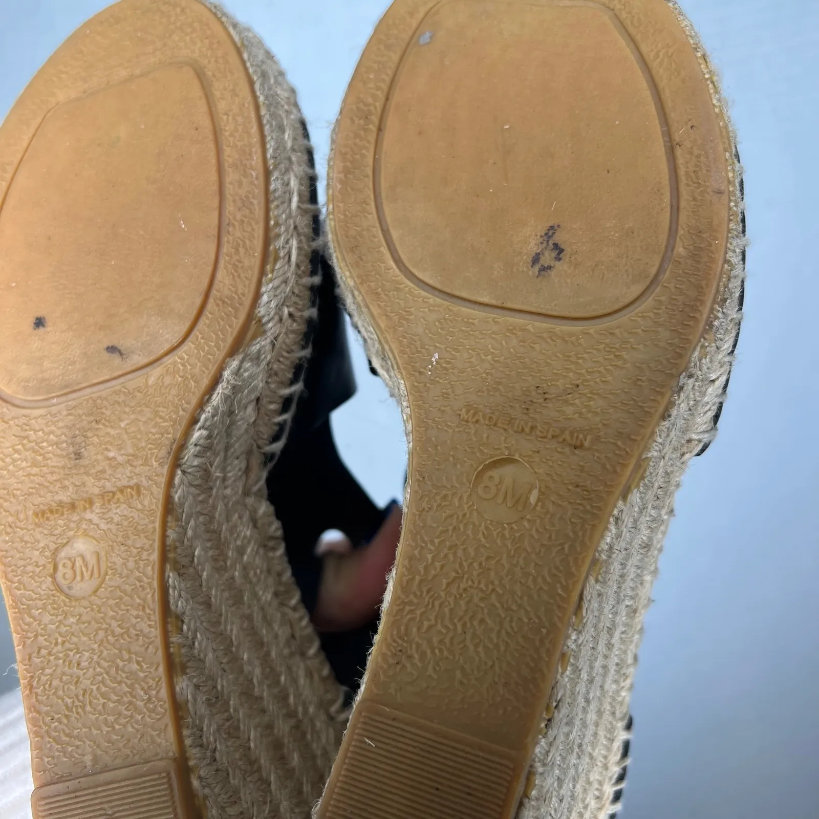 Via Spiga Black Leather Espadrille Wedge Sandals Women's Size 8M Made in Spain - Image 6