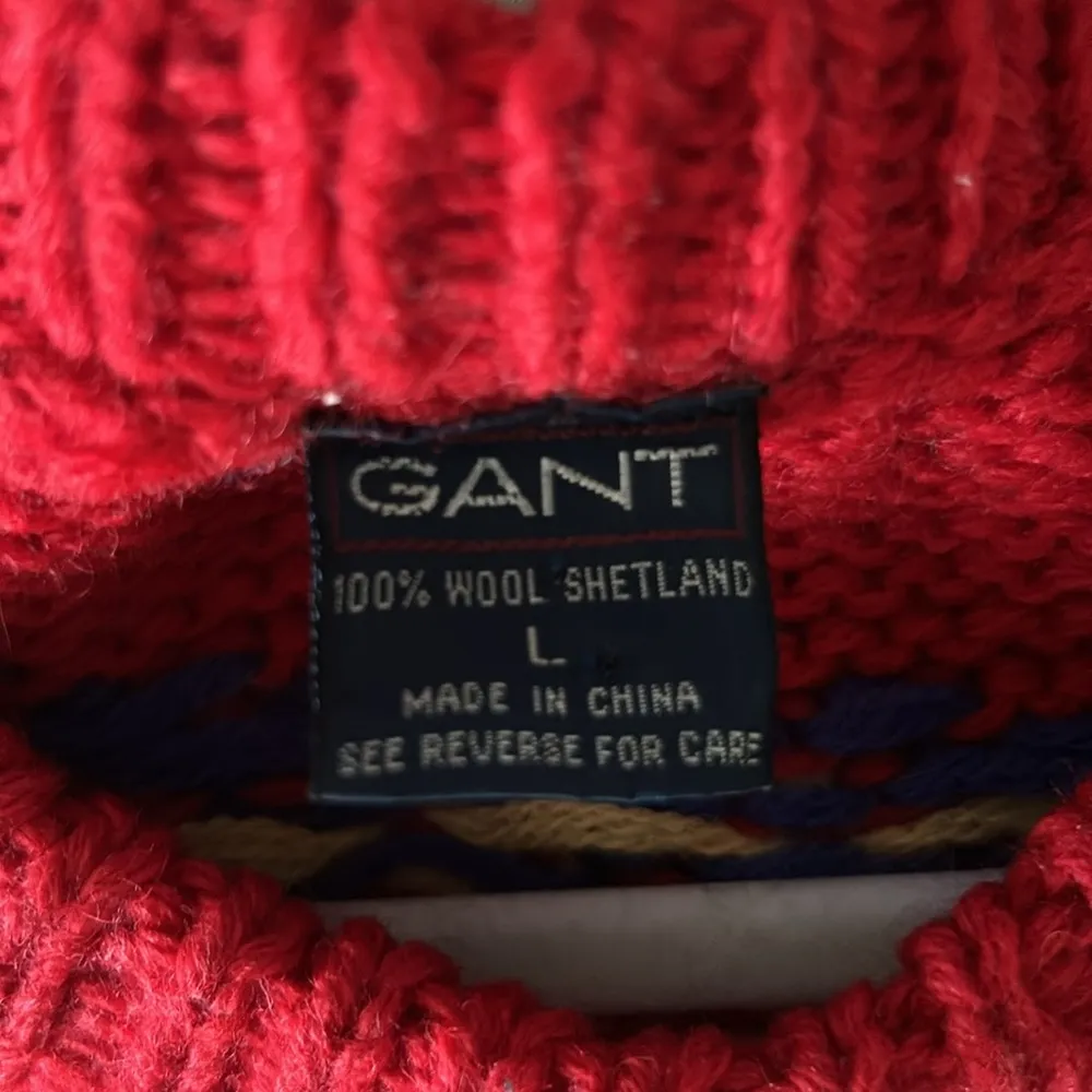 Vintage Shetland 100% Wool Sweater Fair Isle Chunky Knit holiday / Christmas Red Size L - Image 5