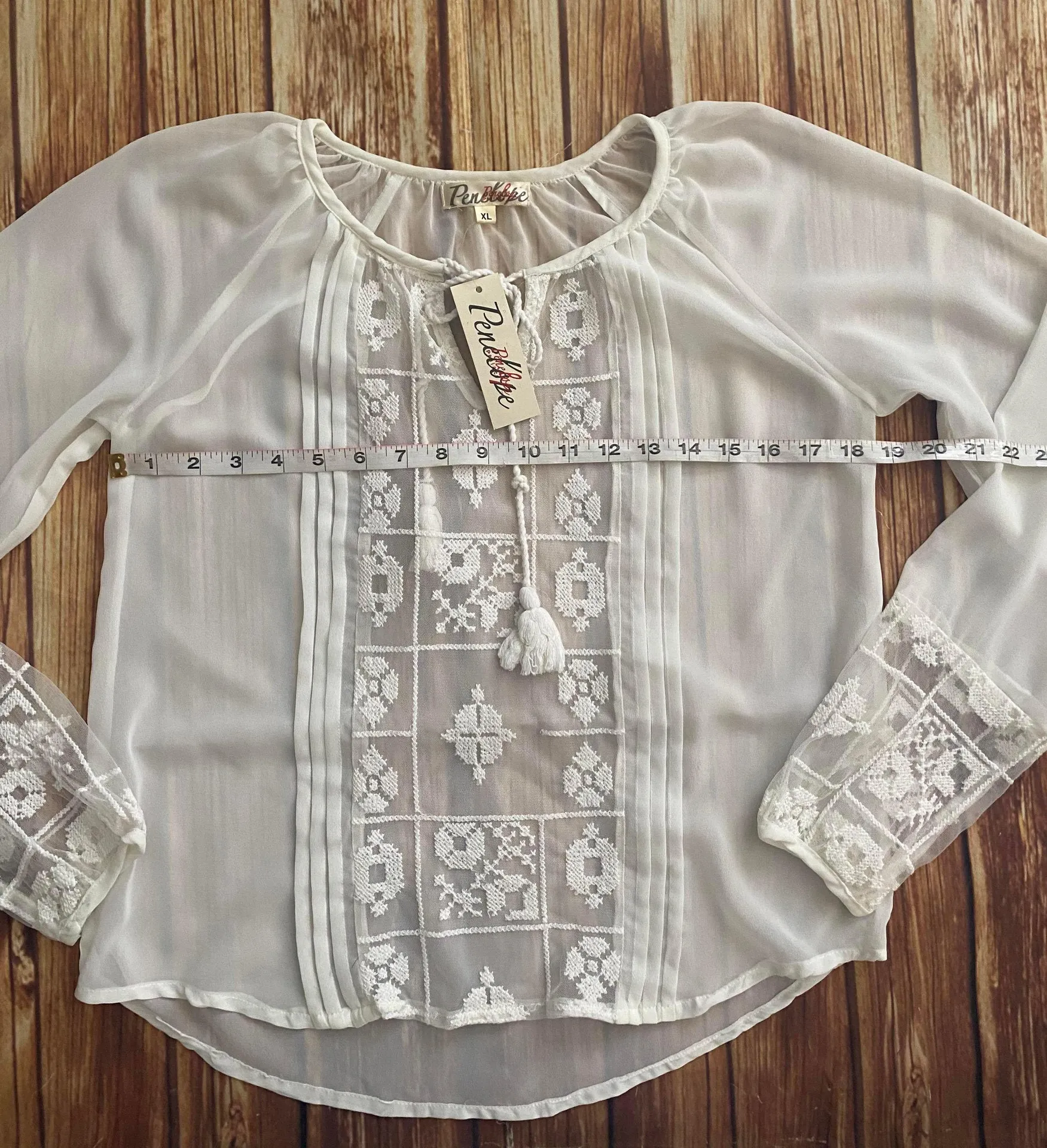 Penelope Chiffon Sheer Ivory Blouse Sz L White Size L - Image 7