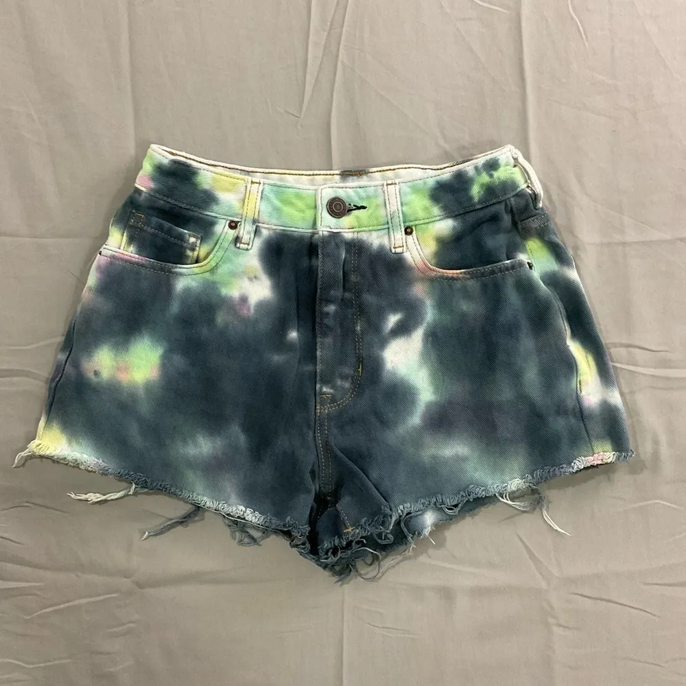 PacSun Shorts Womens 24 High‎ Rise Festival Tie Dye Denim Blue Green Cut Offs - Image 10