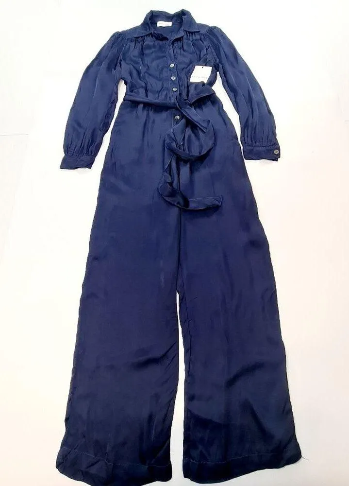 Bella Dahl Gathered Button Front Jumpsuit in Blue Lake Small - Image 3