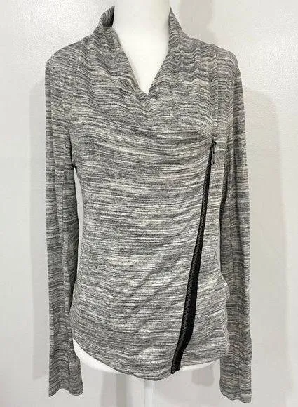 Knit Moto Jacket Asymmetric Zipper Sweatshirt Heather Grey Size Small - Image 3