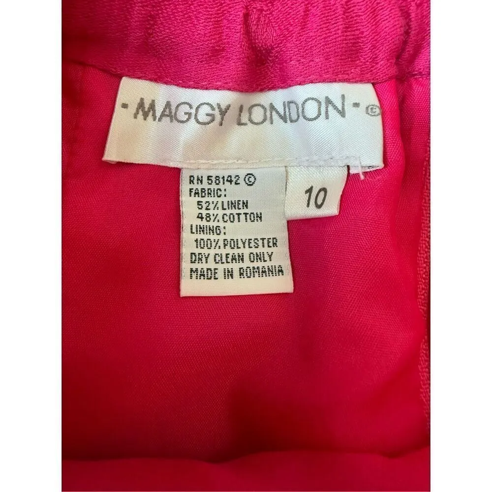 Vintage Maggie London Hot Pink Floral Print Midi Skirt - Image 8